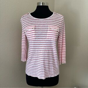 Chico's Stripe Linen 3/4 Sleeves Red White Top Size M